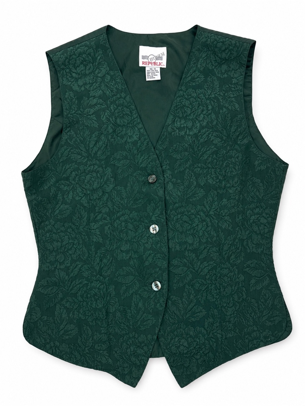 Denim Republic Green Floral Jacquard Vest 100% silk shell SMALL